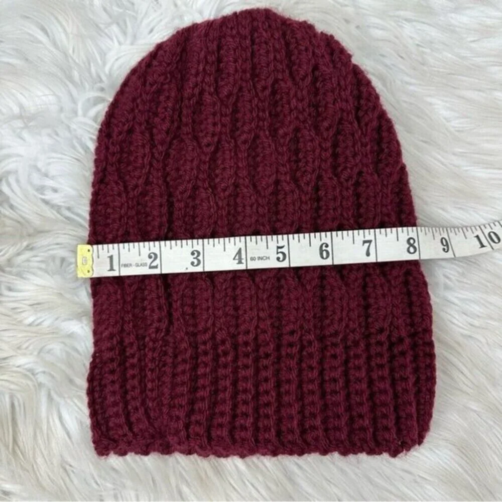 Created By Cyd Burgundy Cable‎ Knit Beanie Hat Women Winter Cuffed Cap NEW